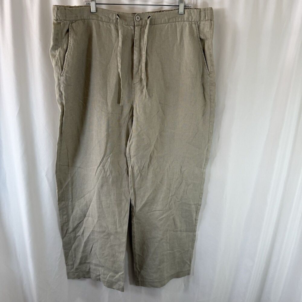 Island Republic 100% Linen Pants Men's 38x32 Beige Drawstring Flat Front